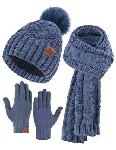 Hat Scarf And Gloves Set For Women, Womens Beanie Hats Thermal Touchscreen Gloves Scarf Scarves, Winter Accessories Sets