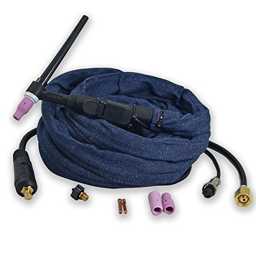RIVERWELD WP-9F SR-9F Torche de Soudage TIG Complète à Tête Flexible Refroidie à air 125A, Câble Electrique 10mm², Connecteur M16x1.5 bipolaire CK10-25mm, Longueur 3.8m