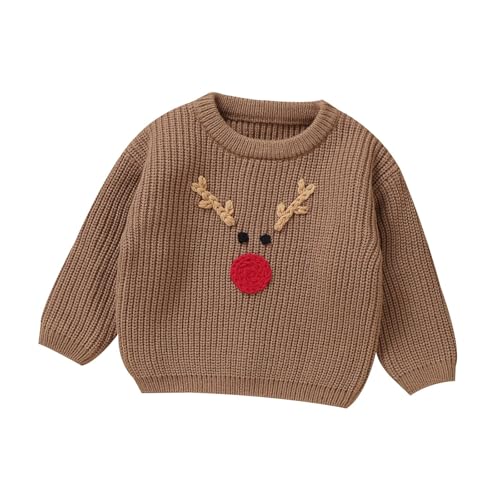 Generisch Niño Infantil Niños Bebé Niña Niño Navidad Manga Larga Jersey Chaqueta Cálida Algodón Punto Navidad Abrigo Outwear Chándal Niños, caqui, 12-18 meses