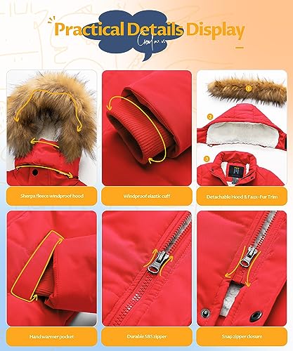 Image of CREATMO US Boy's Sherpa Long Parka Winter Coat Thicken Water Repellent Puffer Jacket With Removable Faux Fur Hood