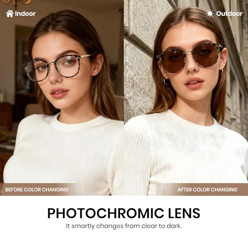 Image of Cyxus Blue Light Glasses Photochromic Lens for Women, Fashionable Computer Glasses on Office Reduce Eye Strain Anti Migraine Great for Working Reading