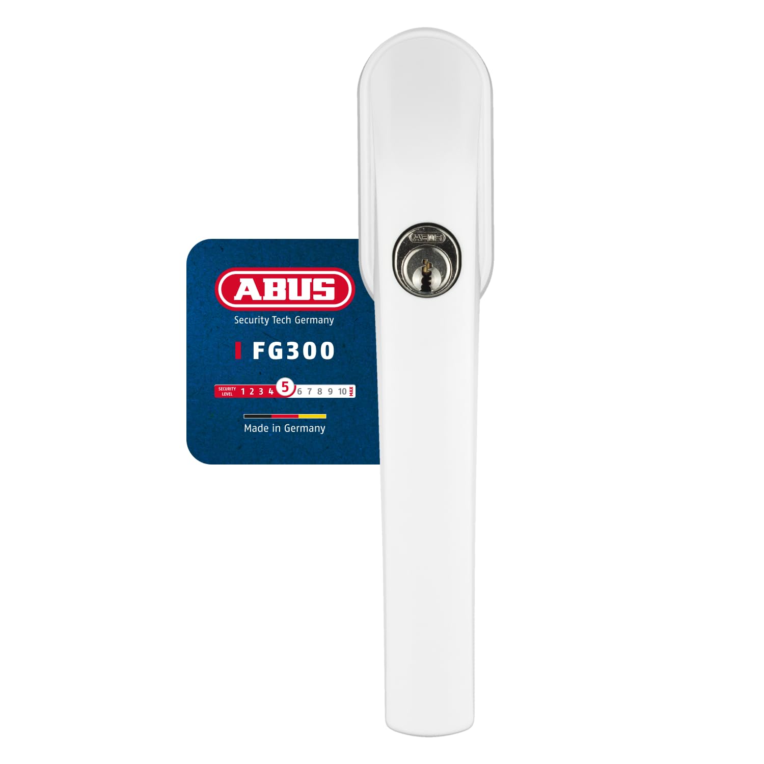 ABUS Abschließbarer Fenstergriff FG300 AL0089 - Fensterknauf mit Druckzylinder, gleichschließend - ABUS-Sicherheitslevel 5-37378 - weiß