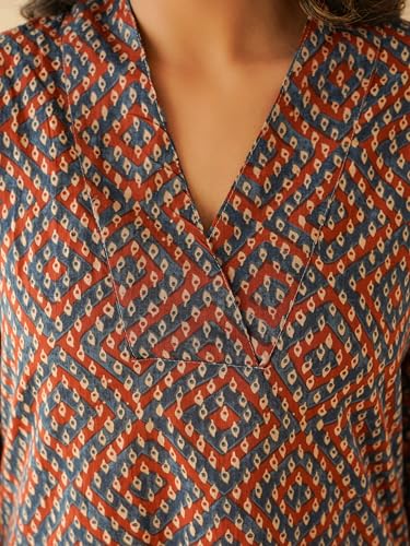 Image of GOODHAND Women Cotton Block Printed Kurta, Straight Fit Ethnic Kurti for Daily,Office & Casual Use