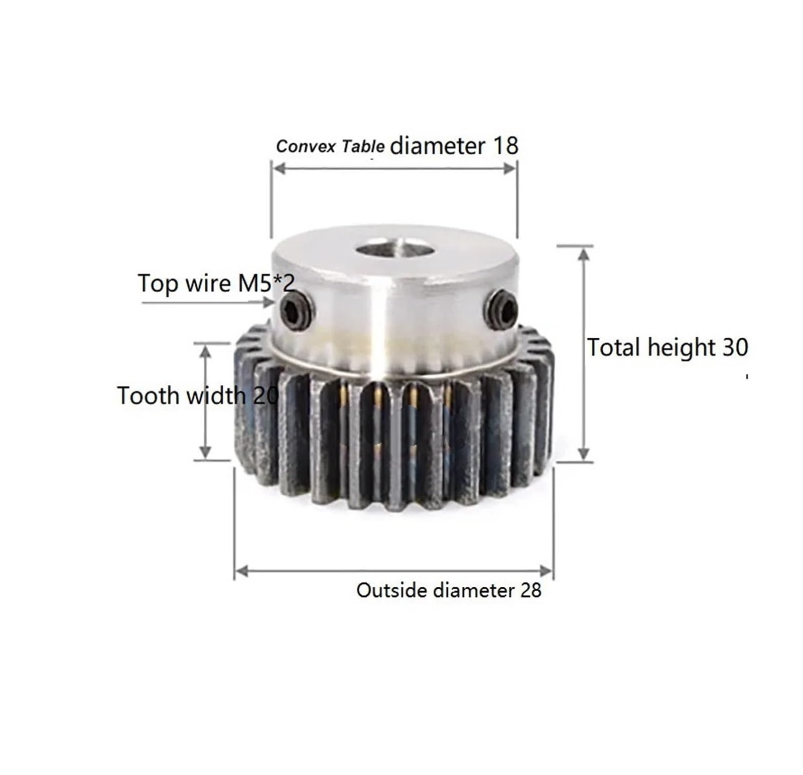 Bevel Gear Pinion Hardware Mechanical Motor Spur Gear Pinion Convex Table Gears 2M 12T-28 Tooth Round Bore/Keyway Convex Shoulder Spur Gear(Convex 2M 23T H8)