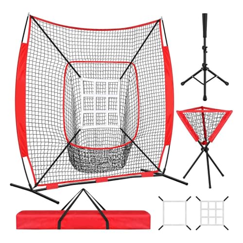 Angoda 野球バッティングネット 折り畳み打撃練習ネット 7x7スチールベース 軟式硬式両用 収納バッグ付き持ち運び便利 屋内屋外対応 少年投球練習 組立簡単 (野球ネットファミリーバケツ)