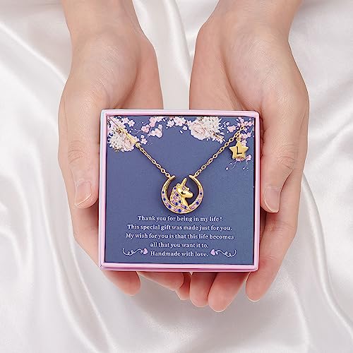 XINIYUGGR Unicorns Gifts for Girls Kids, 16K Gold/White Gold Plated Colorful Moon Stars Pendant Unicorn Necklace for Girls Jewelry Initial Necklace Birthday Christmas Gifts2