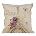 HGOD DESIGNS Eiffel Tower Pillow Case, Vintage Letter Paris Eiffel Tower with Flower and Butterfly Cotton Linen Cushion Cover Square Standard Throw Pillow for Men/Women/Kids 18x18 inch Retro Yellow