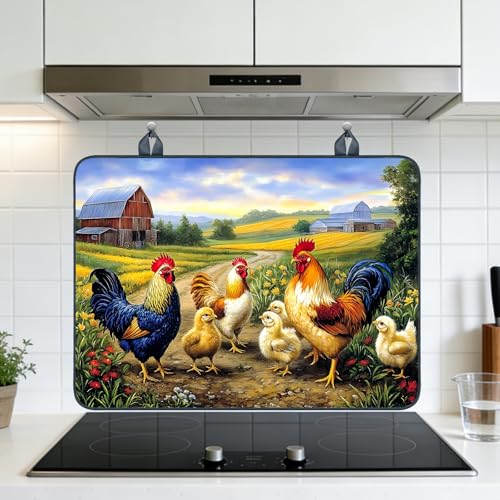 Image of Nuxovilar Farm Rooster Stove Top Cover, 20.47x28.34 Inches Polyester Mat | Cooktop mat kitchen decor glass cooktop cover gas cooktop protector for kitchen, apartment countertop (Farm rooster print)