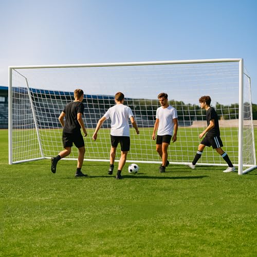 MOPHOTO 16x7 FT Soccer Goal for Backyard 2.2 Diameter Heavy Duty Steel Backyard Soccer Goal with 6 Training Cones Weatherproof Soccer Net for Teens and Adults Team Practice