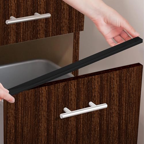 Image of Cabinet Hero 4-Pack 13 /16 inch Thick, 18 inch Length Slimline Cabinet Edge Protector - Durable Slip-On Plastic Door & Drawer Edge Guard - Prevents Shelves for Wear, Bumps, Discoloration & Damage - Black
