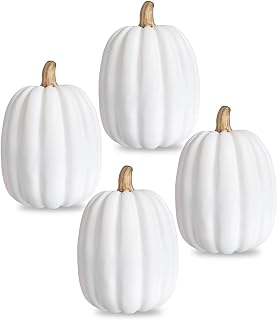 vensovo 8 Inch Large White Pumpkins for Decorating - 4PCS Big Foam Decorative Pumpkin for Fall Decoration, Paintable Artificial Pumpkins Perfect for Halloween Thanksgiving Decor