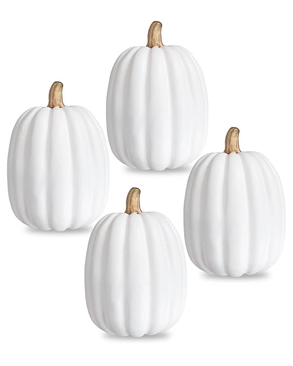 vensovo 8 Inch Large White Pumpkins for Decorating - 4PCS Big Foam Decorative Pumpkin for Fall Decoration, Paintable Artificial Pumpkins Perfect for Halloween Thanksgiving Decor by vensovo - Used condition - US$20.09