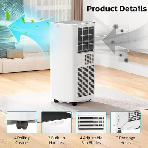 Image of 10000 BTU Portable Air Conditioner for 450 Sq.Ft, 3-in-1 AC Unit with Remote & LED Display, Quiet Cooling, Fan, Dehumidifier, Window Kit for Bedroom Home Office Dorm
