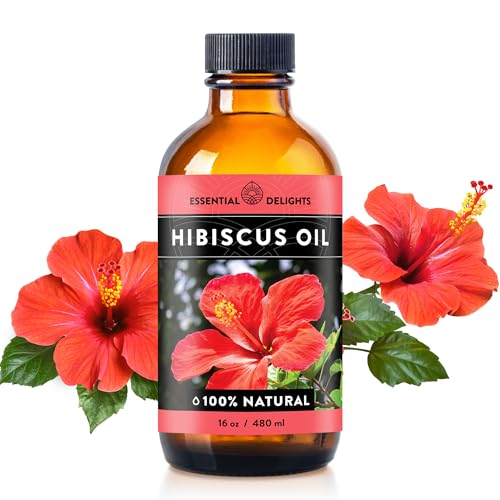 Image of Hibiscus Oil by Essential Delights - Premium Cold Pressed Carrier Oil (16 oz.) | for Skin, Face, Body, Hair, Massage, and Aromatherapy Blends