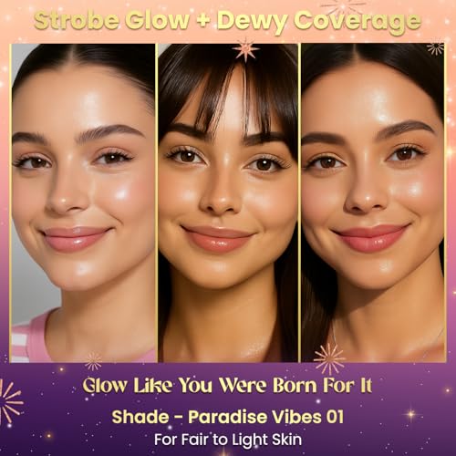 Image of FACES CANADA Strobe Skincare Combo for Instant Glow | Strobe Serum, 15ml + Strobe CC Tint - Paradise Vibes, 18ml | SPF 30 | Dewy Highlighter Like Glow | For Fair To Light Skin | Pack of 2