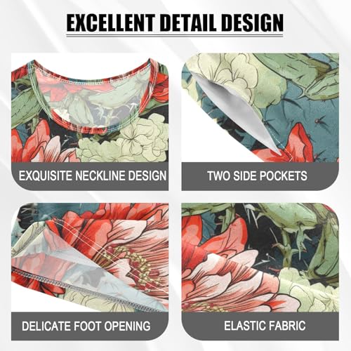 ALAZA Cactuses Flowers Pajama Set Short Sleeve Sleepwear Soft Lounge Nightwear4