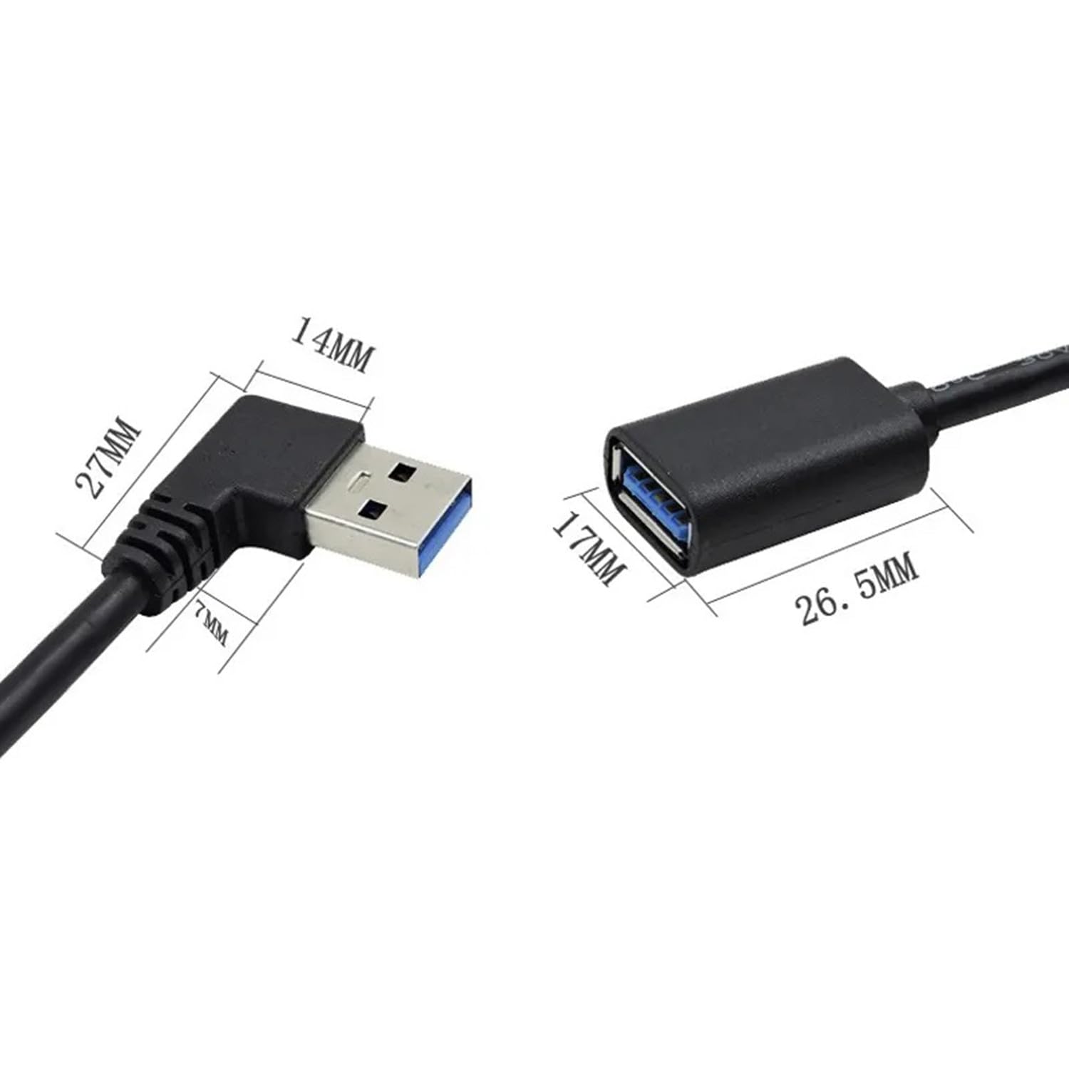 ALINNA Cavo prolunga USB 3.0 a 90 gradi, nero USB 3.0 maschio a femmina, cavo prolunga 30 cm (angolo retto)