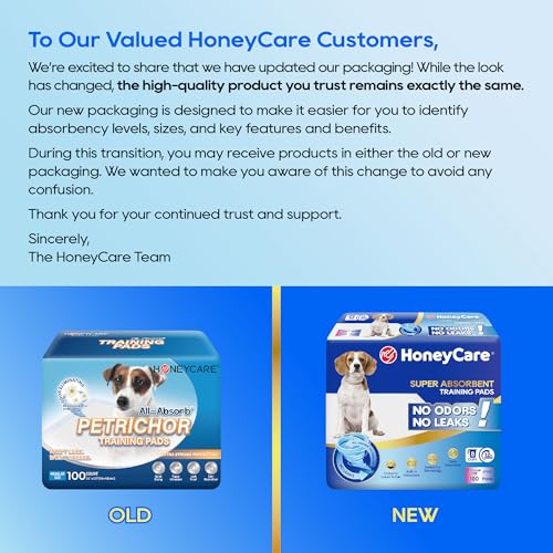 HONEY CARE All-Absorb, Large 22" x 23", 100 Count, Dog and Puppy Training Pads, Ultra Absorbent and Odor Eliminating, Leak-Proof 5-Layer Potty Training Pads with Quick-Dry Surface, Blue, A01