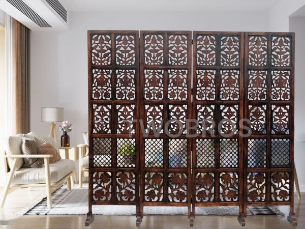 Image of Wooden Room Partition /Screen /Room Divider /Room Separator for Livng Room Bedroom Home Office Restarurant Hallway 20Inches Wide (4 Panel 6 Feet with Stands)