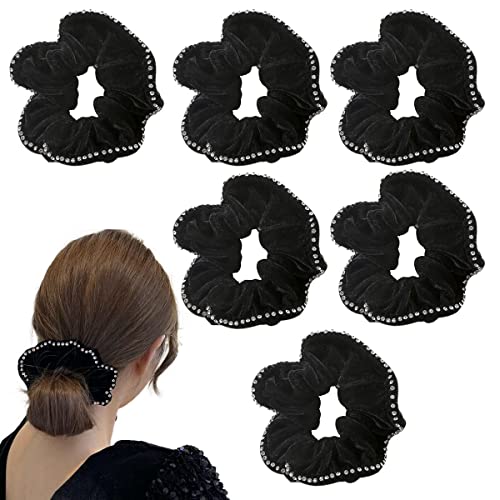 Chouchou en velours noir lot de 6 élastique cheveux strass fille et femme