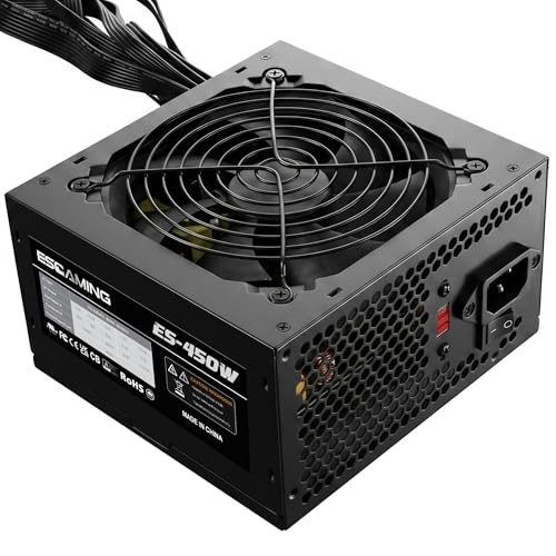 450W ATX Power Supply Non Modular PSU with 6+2 Pin PCI-E Connectors Auto-Thermally Controlled 120mm Fan 115/220V Switch