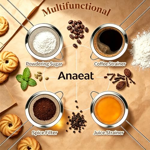 Anaeat Feinmaschige Siebe – Premium-Edelstahl-Seiher-Sieb-Sichter, mit robustem Netz und stabilem Griff… – Ansicht 3