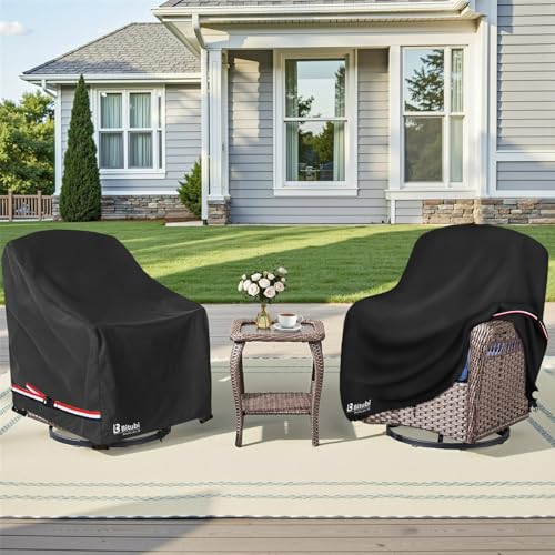 Image of Bitubi Waterproof 2 Pack Outdoor Swivel Chair Cover for Patio Chair Size Up to 33W x 35D x 38.5H inch,Outdoor Lawn Patio Furniture Covers (Black)