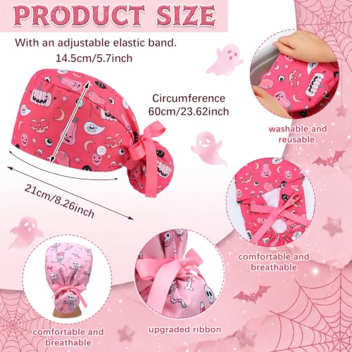Image of HooLing 6 Pcs Scrub Caps for Women Nursing Hat with Button | Adjustable Tie Back Working Cap Bouffant Scrub Hats