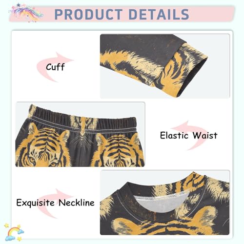 Pajama Sets Long Sleeve Tiger Face Pattern Print Soft Comfy Sleepwear 2 Piece PJS 3-8T4
