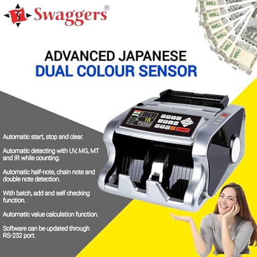 Image of swaggers Highest Selling Mix Value Note Counting Machine with Fake Note Detection| Used in Banks, Offices, Hotels, Hospitals, Schools, Colleges, Retails Shops, Jewellery Shops etc.