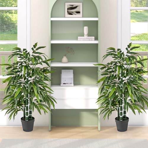 TANGKULA 観葉植物 フェイク パキラ 120cm 2本セット 人工観賞竹 大型 リアル オフィス インテリア 室内 装飾 新築祝い 水やり不要 枯れない お手入れ簡単 (120cm-バンブー) [5]