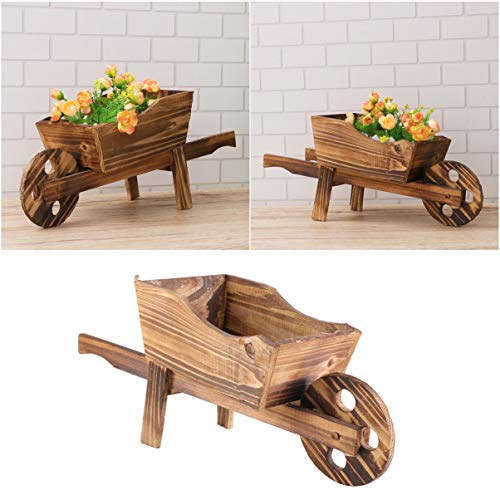 Yardwe Garden Plant Planter Wooden Wagon Planter Wheelbarrow Decoration For Indoor Outdoor - 45X19X20Cm #TOP2