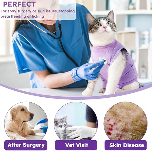 Hpetppy Cat Recovery Suit for Spay Abdominal Wound, Breathable Kitten Onesie for Cats After Surgery, Anti Licking Cat Cone Alternative, Pet Surgery Recovery Shirt-Purple(L) by Hpetppy - Image 7