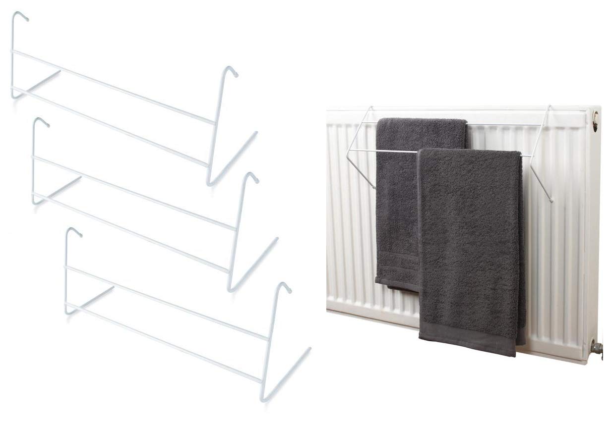 Aqs International White 3X Metal 2 Bar Radiator Towel Clothes Airer 3M Dryer Laundry Clothes Drying Rack Rail Holder