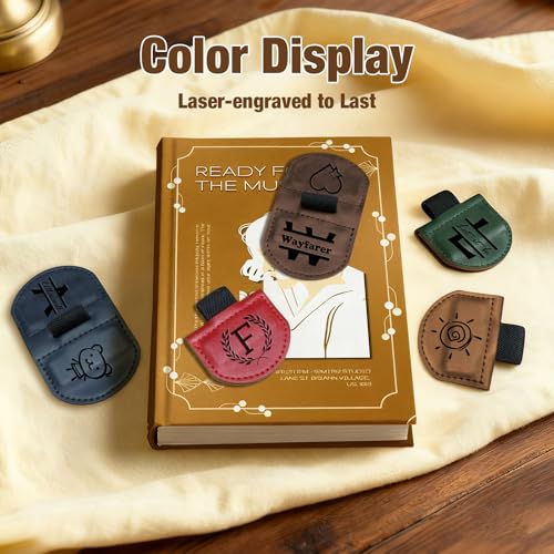 Image of Personalized Magnetic Leather Pen Holder Bookmark - Custom Engraved Initial Letter Bookmarks Clip, Customized Gifts for Book Lovers Readers Women (Pen Holder Bookmark)