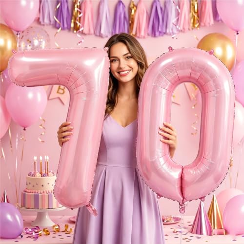 Image of Number Balloons Pink Party Balloon - Giant Number 70 Balloon, 40 Inch Large Balloon, Birthday Decorations for Women, Birthday Balloon for Anniversary Baby Shower Princess Party Decorations