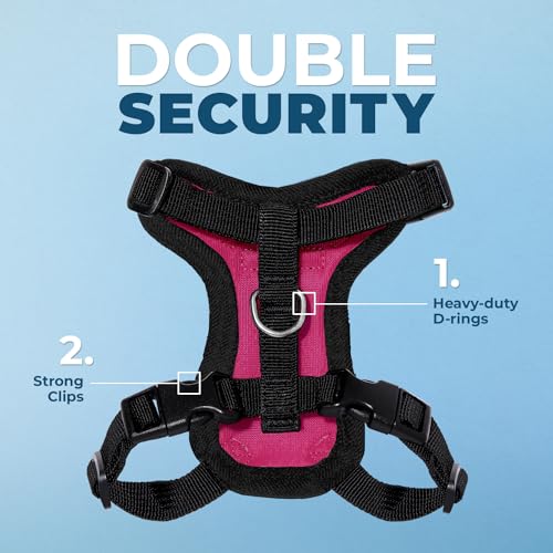 Image of Voyager Escape-Proof Step-in Lock Cat Harness & 5ft Neoprene-Handle Leash Set All-Weather Mesh with Reflective Stitching for Small to Large Cats by Best Pet Supplies, Fuchsia /Black Trim, XXXS