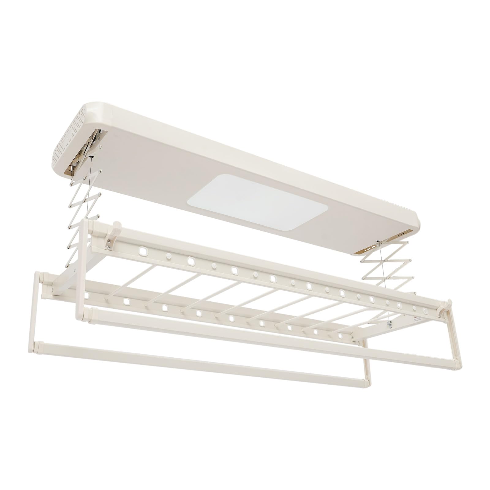 Stendibiancheria da soffitto allungabile con telecomando, asta appendiabiti regolabile 130-215 cm, illuminazione a LED, salvaspazio, per bagni, balconi, interni ed esterni