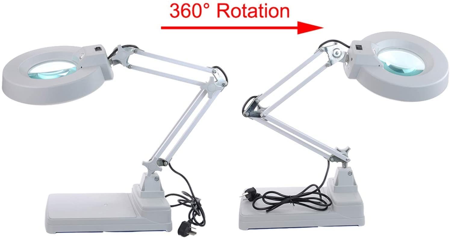 Lupa, 3X/5X/8X/10X LED Lupa de 127 mm, Lupa de Manos Libres con Soporte de lámpara LED Escritorio de Mesa de Altura Ajustable en Lupa iluminada para Lectura Artesanía Pasatiempos, Banco de Trabajo