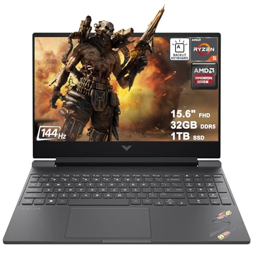 Image of HP Victus 15 Gaming Laptop 15.6 inch FHD IPS 144Hz (AMD FreeSync Premium) AMD 6-core Ryzen 5 7535HS 32GB DDR5 1TB SSD Radeon RX 6550M (>RTX3050) Backlit USB-C Fast Charging Win11 ICP Printer Cable