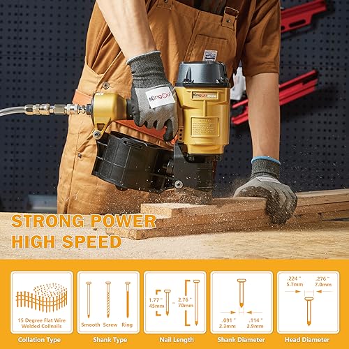 Kingou LE R Decking Nailer Accepts 1-3/4-Inch To 2-3/4-Inch Nails With 1/4 Npt Air Connector 225-300Pcs Load Capacity Coil Nailer Coil Nail Gun thumb #2
