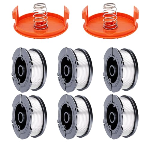 Hechuang AF-100 Weed Eater Spool 6+2 Pack 30ft 0.065'' Line String Trimmer Replacement Spool for Black+Decker AF+100 String Trimmers, (6 Replacement Spool, 2 Trimmer Cap, 2 Pack Spring)