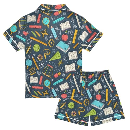 ALAZA Educational Navy Blue Math Satin Pajamas Set Short Sleeve Button Down Sleepwear Summer Pjs 2 Piece2
