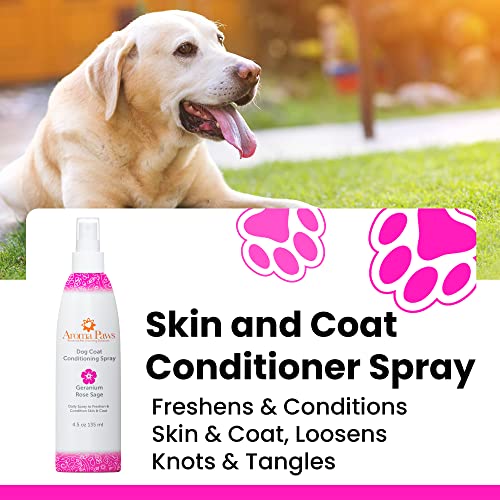Dog Coat Conditioning Spray – Pet-Friendly Detangler Spray with Natural Essential Oils for Dogs – Daily Dog Spray to Eliminate Odors and Knots – Geranium Sage 4.5 oz. Dog Coat Conditioning Spray – Pet-Friendly Detangler Spray with Natural Essential Oils for Dogs – Daily Dog Spray to Eliminate Odors and Knots – Geranium Sage 4.5 oz.