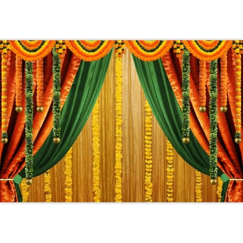 Image of Indian Traditional Backdrop Decorations for Puja Hindu Festival Green Ganpati Pooja Backdrop for Wedding Party Decorations Bridal Shower Backgrounds Photo Studio Supplies Vinyl 20x10ft