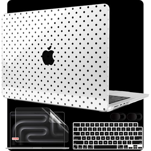 Image of MEEgoodo Case for MacBook Pro 14 inch (M5 /M4 /M3 /M2 /M1) Pro /Max 2026 2025 2024 2023 2021, Laptop Case Fit Model A3427 /A3426 /A3434 /A3112 /A3401 /A3185 /A2918 /A2992 /A2779 /A2442, Poka Dot Black