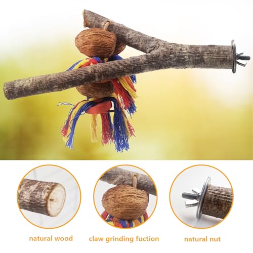 Image of kathson Natural Bird Perches for Cage,Wooden Parrot Stand Branch with Chewing Nuts Toys Exercising Standing Parakeet Cage Accessories for Conures Budgies Finches Cockatiels Lovebird (2 PCS)