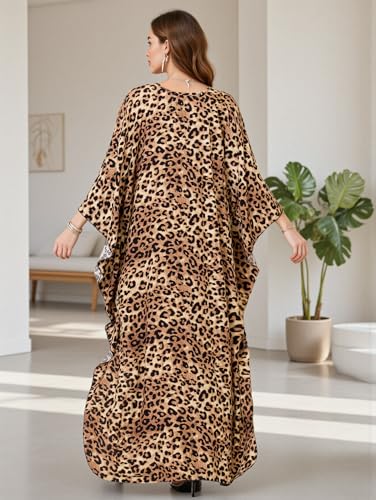 Image of IMAGEKOPE Women's Plus Size Animal Print V-Neck Batwing Kaftan Beach Dress Bathing Suit Cover-Up Loungewear