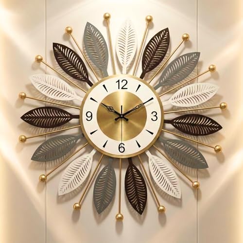 Image of Luxury Metal Wall Clock for Living Room | Designer Decorative Wall Clock with Silent Sweep Movement | Large Modern Wall Clock for Home Decor (Star-01)
