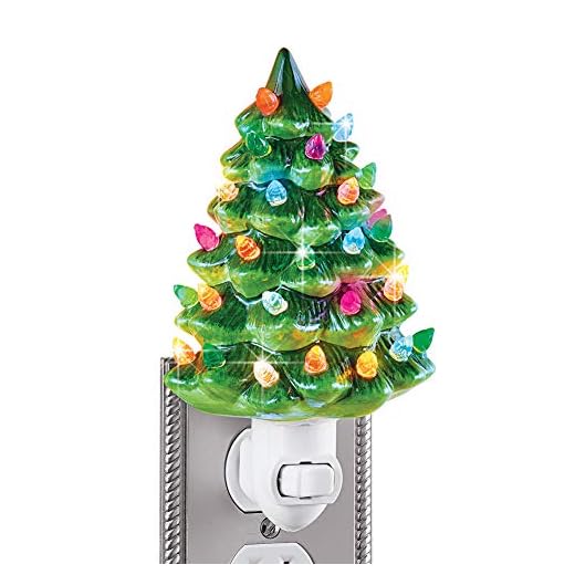 Collections Etc Ceramic Christmas Tree Night Light - 6"H, Nostalgic, Decorative Bathroom Decoration, Green